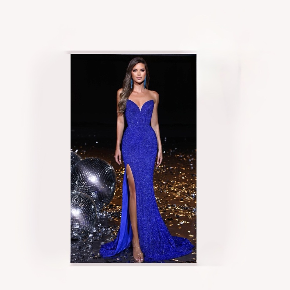 Portia and Scarlett Strapless Blue Gown